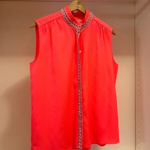 Scotch & Soda/Maison Scotch Pink/Coral Sleeveless Blouse with Geometric Trim